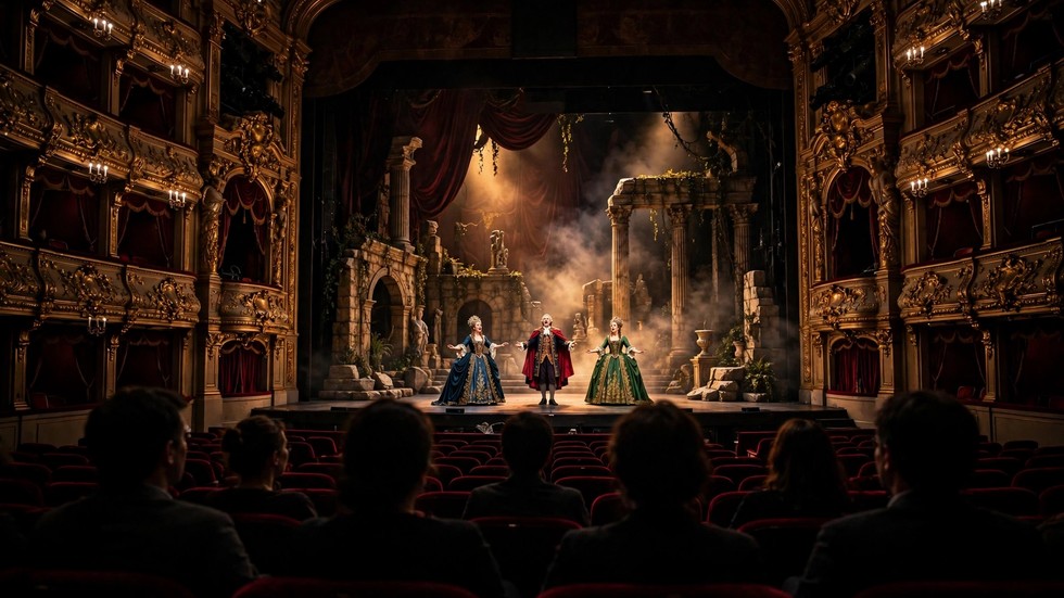 Theaterseizoen Nederland: theaterzaal met rood pluche en verlicht podium tijdens een operavoorstelling