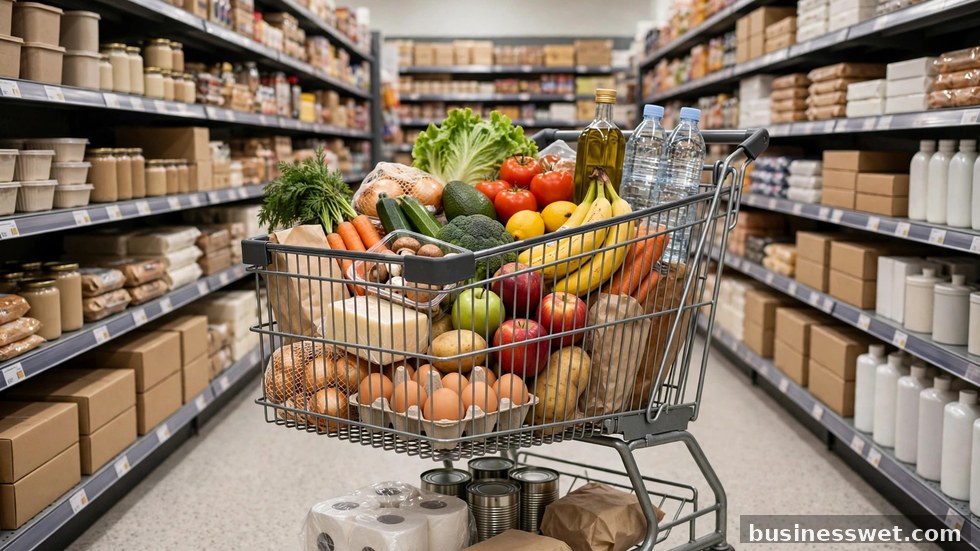 Een volle winkelwagen met boodschappen in een supermarkt, symbool voor de stijgende prijzen.