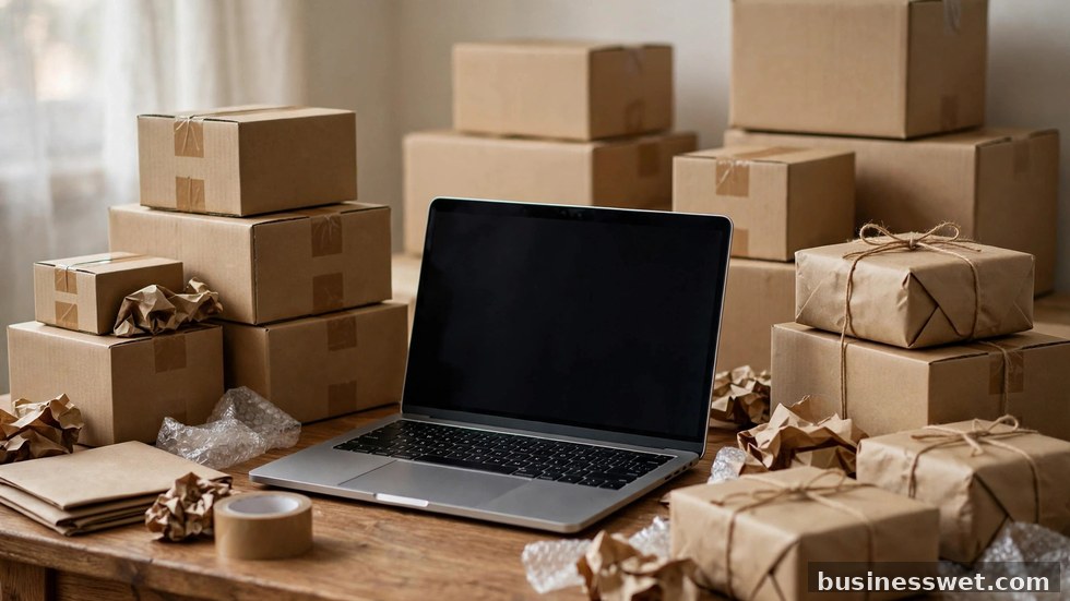 Een klant pakt thuis een online bestelling uit, omringd door verpakkingsmateriaal.