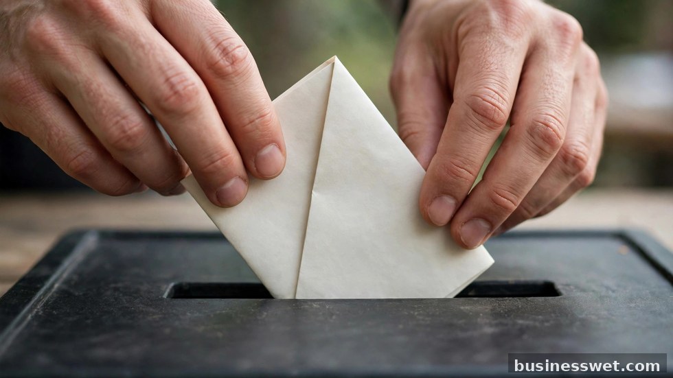 Stemhokjes en vlaggen van de Europese Unie tijdens de verkiezingen van 2026.
