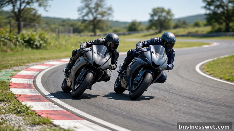 MotoGP-coureurs die scherp door de bocht gaan tijdens een race op het circuit.